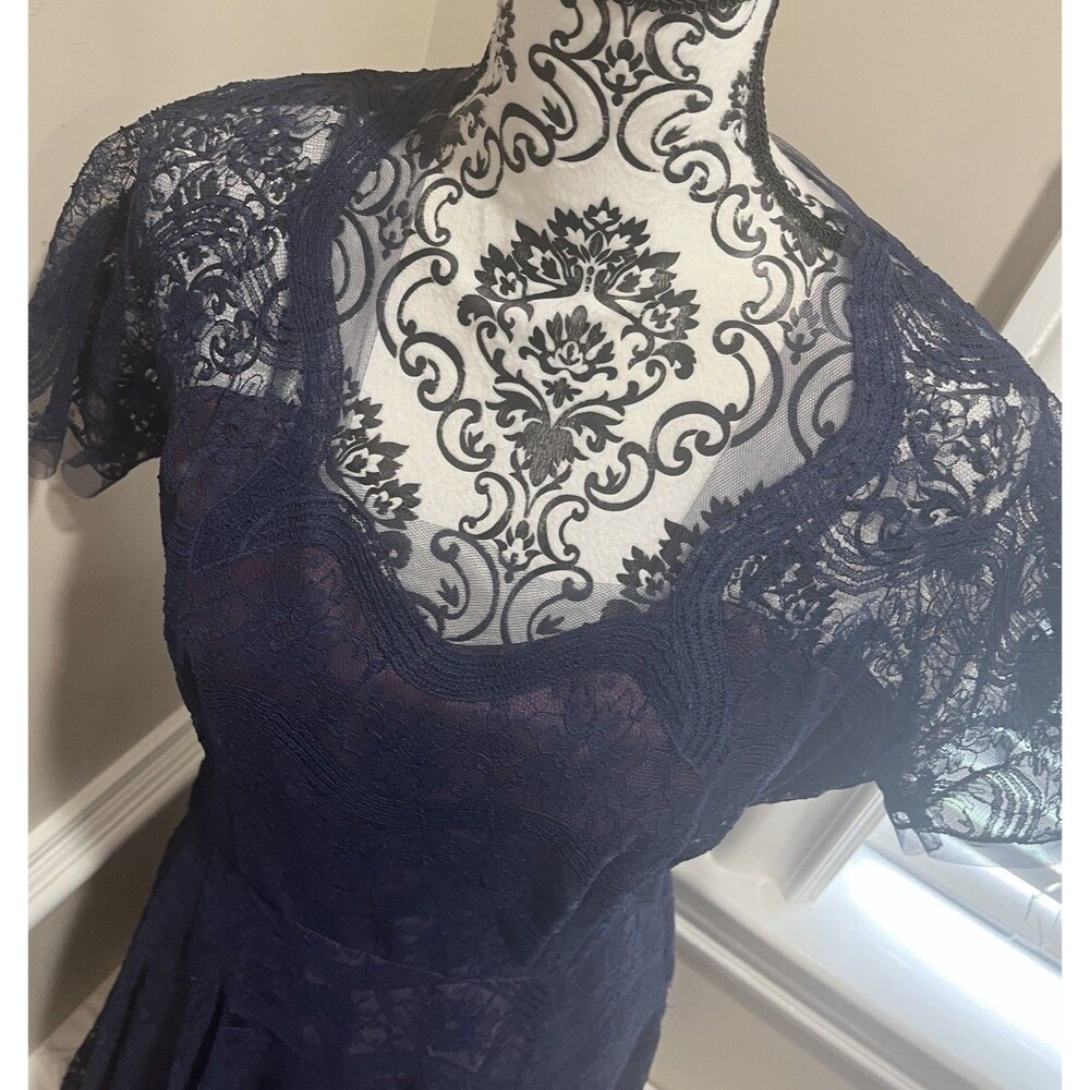 VTG 50’s Cocktail Prom Blue Lace Purple Taffeta Dress Womens Handmade*Flaw - Picture 2 of 16